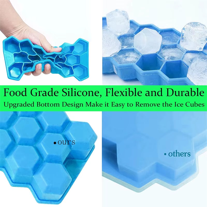 Reusable Silicone Honeycomb Ice Cube Tray with Removable Lid