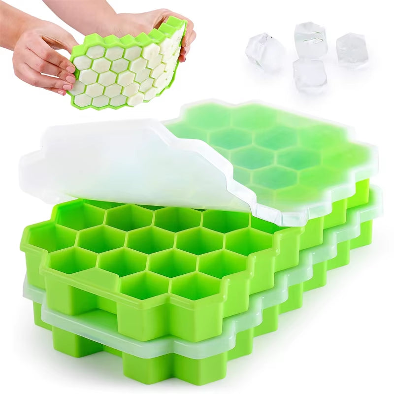 Reusable Silicone Honeycomb Ice Cube Tray with Removable Lid 