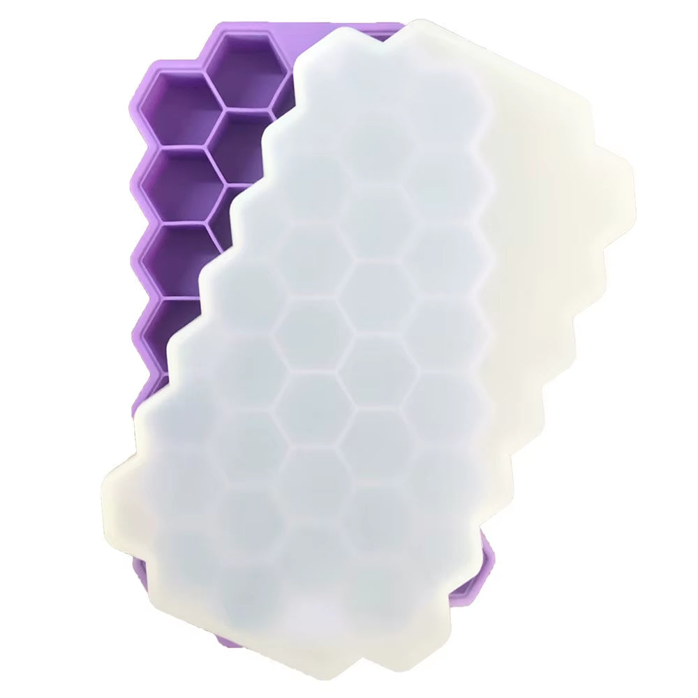Reusable Silicone Honeycomb Ice Cube Tray with Removable Lid 
